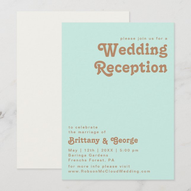 Retro Beach | Aqua Wedding Reception Invitation (Front/Back)