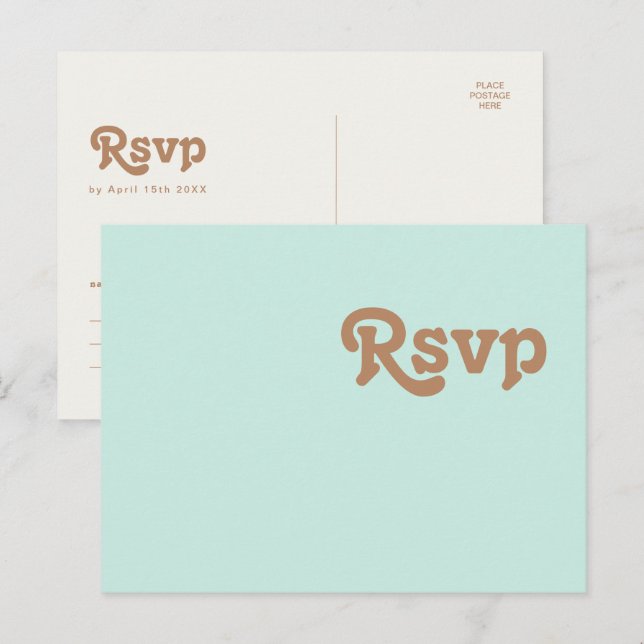 Retro Beach | Aqua Wedding RSVP Postcard (Front/Back)