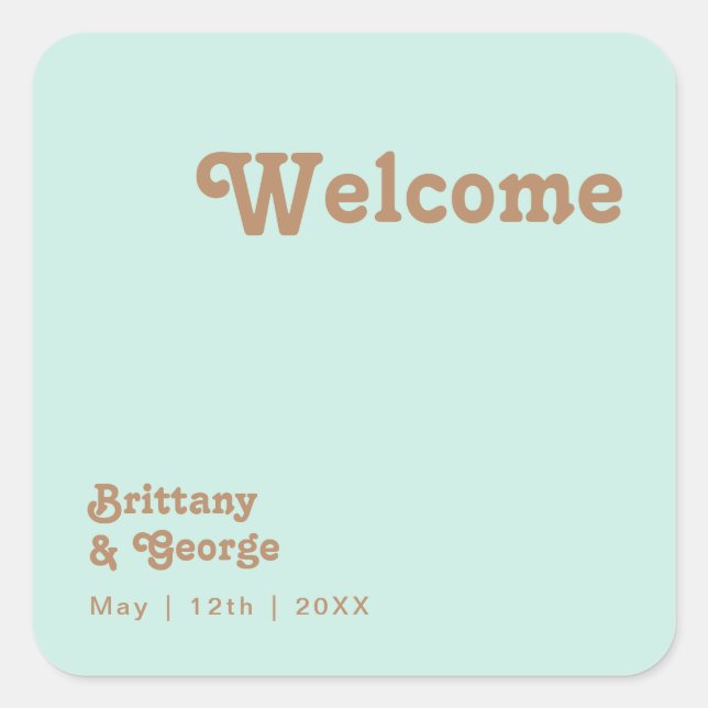 Retro Beach | Aqua Wedding Welcome Square Sticker (Front)
