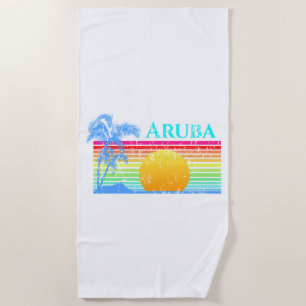 Retro Beach Aruba Sunset Beach Towel