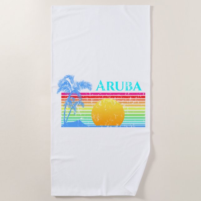 Retro Beach Aruba Sunset Beach Towel (Front)