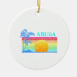 Retro Beach Aruba Sunset Ceramic Tree Decoration