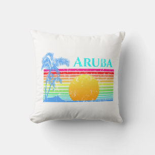 Retro Beach Aruba Sunset Cushion