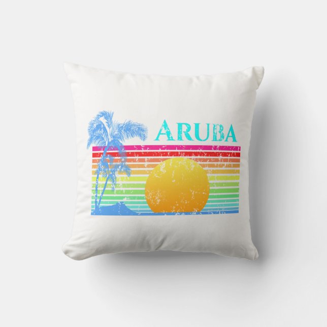 Retro Beach Aruba Sunset Cushion (Front)
