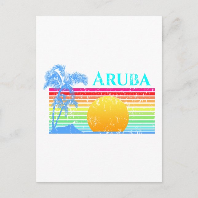 Retro Beach Aruba Sunset Postcard (Front)