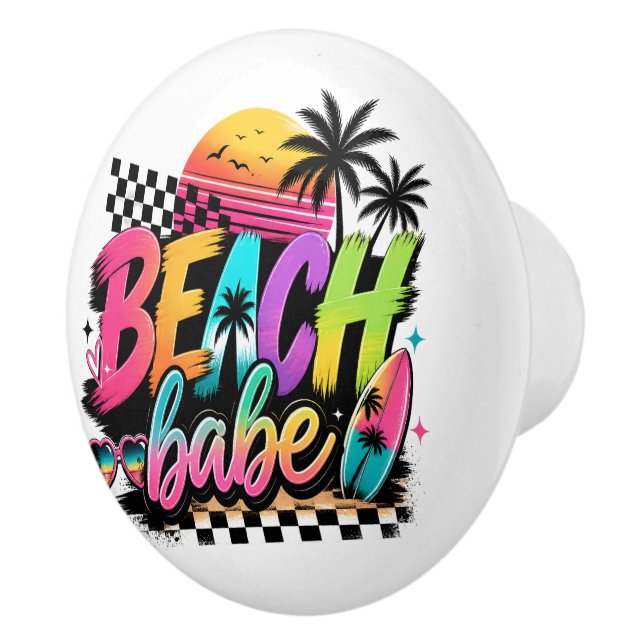 Retro Beach Babe Colourful Tropical Surf Design Ceramic Knob (Right)