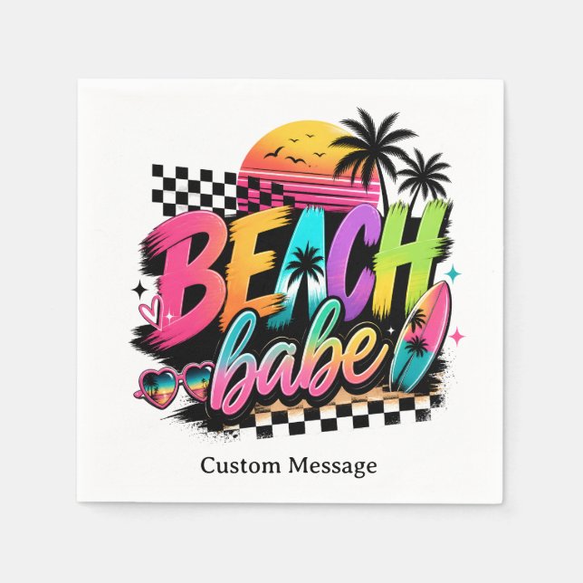Retro Beach Babe Tropical Summer Personalised Napkin (Front)