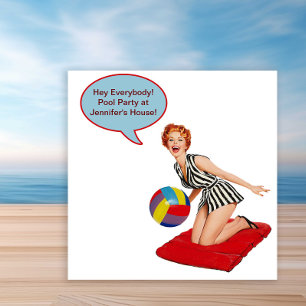 Retro Beach Ball Pool Party Invitation
