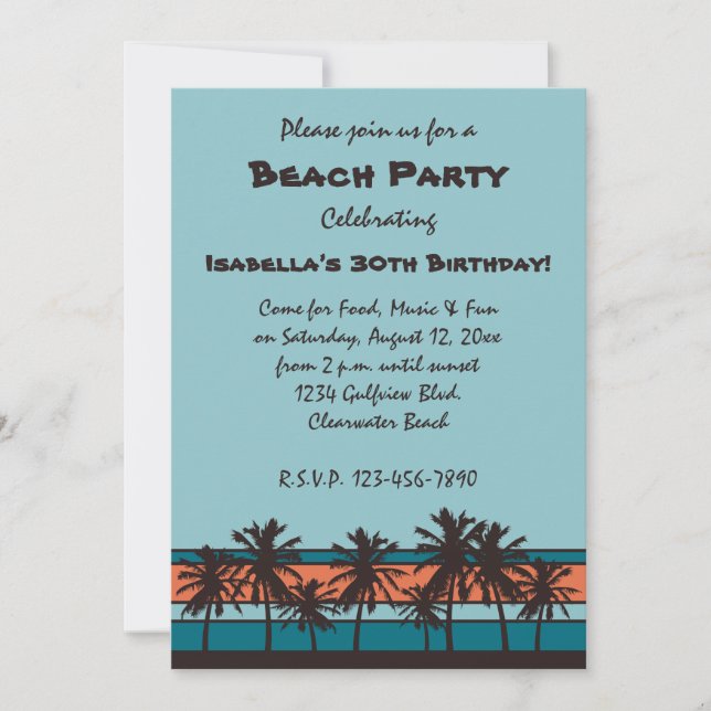 Retro Beach Birthday Party Invitations (Front)