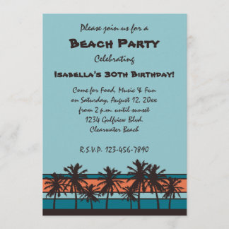 Retro Beach Birthday Party Invitations