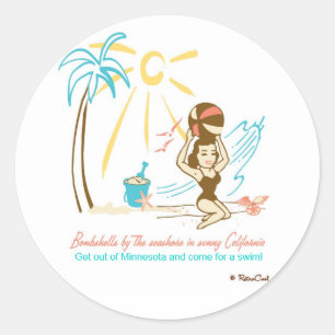 Retro 'Beach Bombshell' Classic Round Sticker
