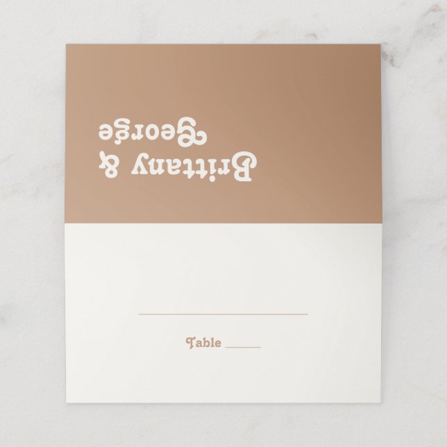 Retro Beach | Brown Folded Place Card (Outside Unfolded)