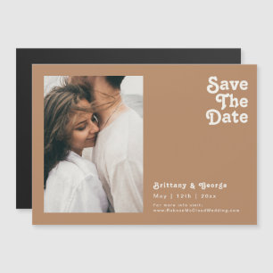 Retro Beach Brown Horizontal Save The Date Magnetic Invitation
