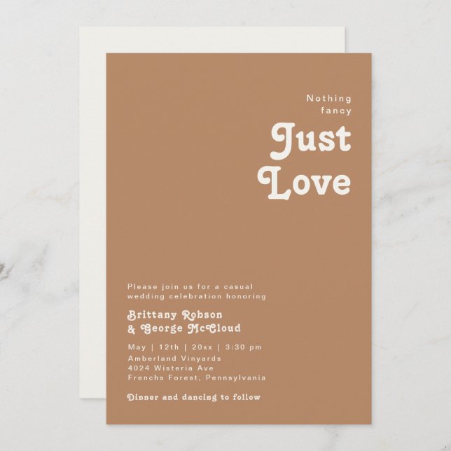 Retro Beach | Brown Nothing Fancy Wedding Invitation (Front/Back)