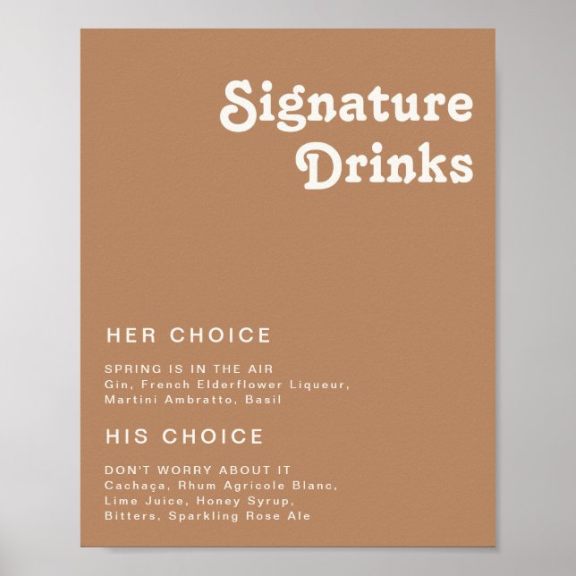 Retro Beach | Brown Signature Drinks Sign (Front)