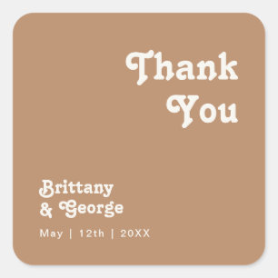 Retro Beach   Brown Thank You Wedding Favour Square Sticker