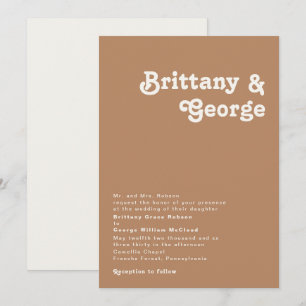 Retro Beach Brown Traditional Wedding Invitation