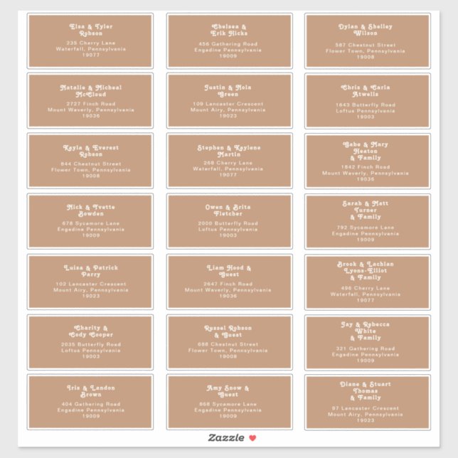 Retro Beach | Brown Wedding Guest Address Sticker (Sheet)