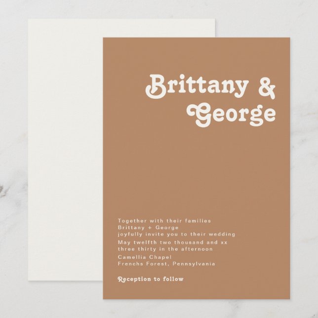 Retro Beach | Brown Wedding Invitation (Front/Back)