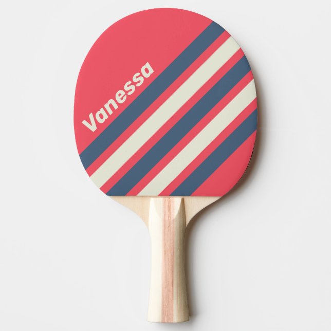 Retro Beach Club Angled Striping with Name Ping Pong Paddle (Front)