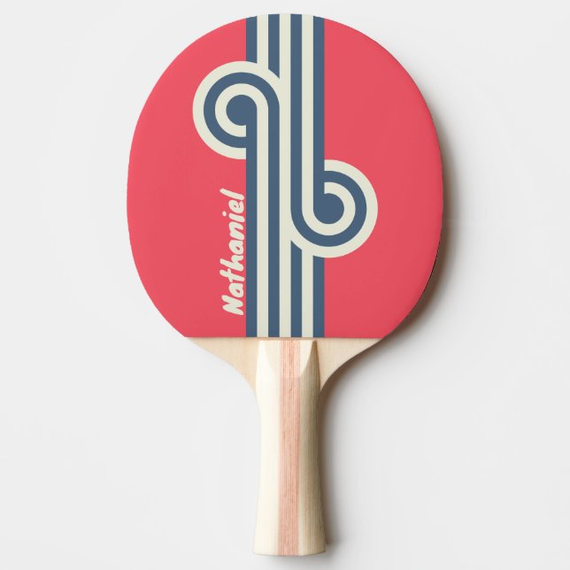 Retro Beach Club Stripe Loop with Name Ping Pong Paddle (Front)