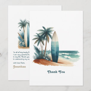 Retro Beach Club Surfboard Coastal Thank You Card