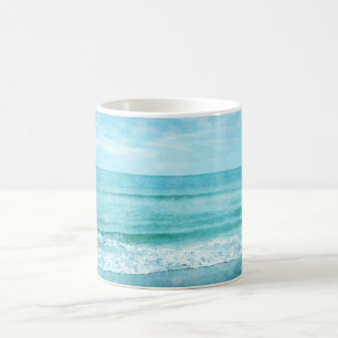 Retro Beach - Coastal Ocean Teal Blue Watercolor Coffee Mug