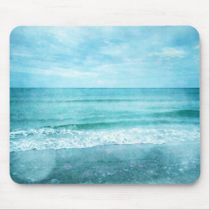 Retro Beach - Coastal Ocean Teal Blue Watercolor Mouse Mat