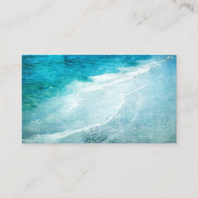 Retro Beach - Coastal Teal Blue Ocean Watercolor Business Card (Front)