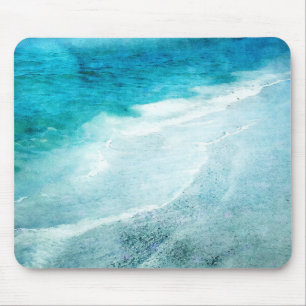 Retro Beach - Coastal Teal Blue Ocean Watercolor Mouse Mat