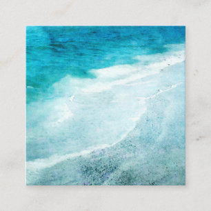 Retro Beach - Coastal Teal Blue Ocean Watercolor Square Business Card
