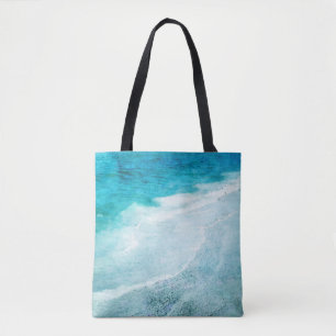 Retro Beach - Coastal Teal Blue Ocean Watercolor Tote Bag