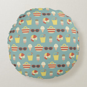 Retro Beach Days and Polka Dots Round Cushion