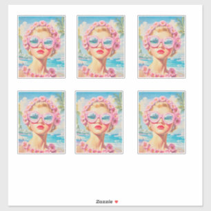Retro Beach Girl with Floral Sunglasses