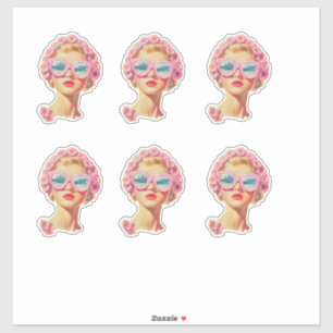 Retro Beach Girl with Floral Sunglasses Sticker