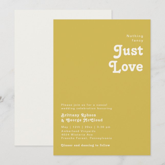 Retro Beach | Gold Nothing Fancy Wedding Invitation (Front/Back)