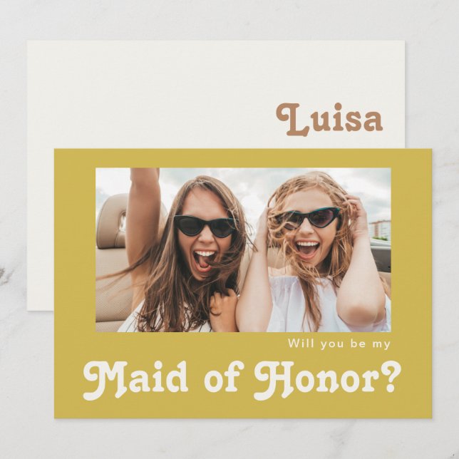 Retro Beach Gold Photo Maid of Honour Proposal Car Invitation (Front/Back)