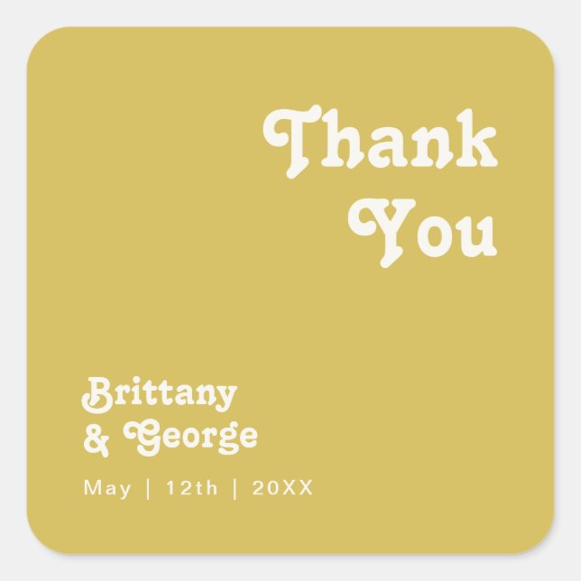 Retro Beach | Gold Thank You Wedding Favour Square Sticker (Front)