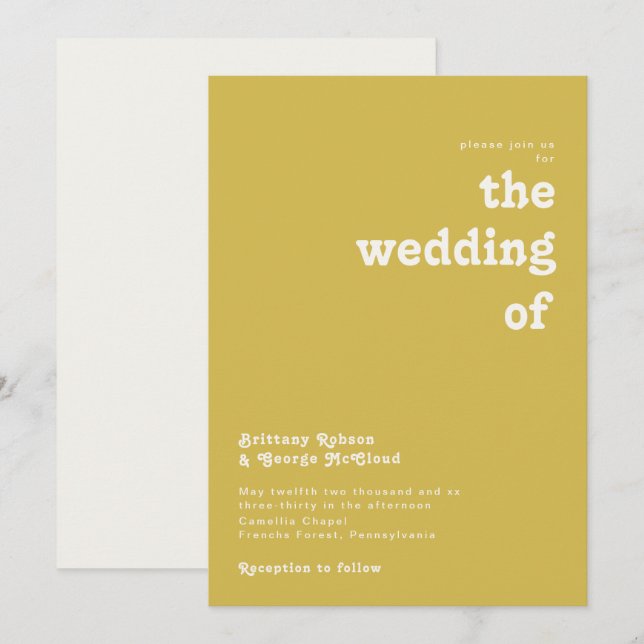 Retro Beach | Gold The Wedding Of Invitation (Front/Back)