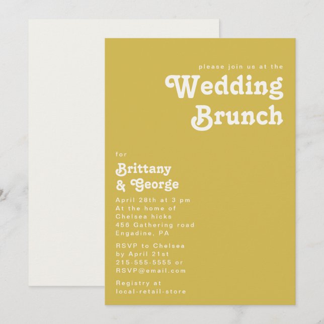 Retro Beach | Gold Wedding Brunch Invitation (Front/Back)