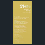 Retro Beach | Gold Wedding Dinner Menu<br><div class="desc">This retro beach | gold wedding dinner menu is perfect for your simple vintage, colourful tropical boho summer wedding. Its unique bohemian mid-century font gives this design a classic minimalist groovy hippie vibe. Suppose you're looking for a design that features bright, rustic coastal ocean colours for your creative 70's destination...</div>