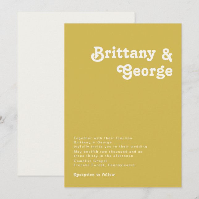 Retro Beach | Gold Wedding Invitation (Front/Back)