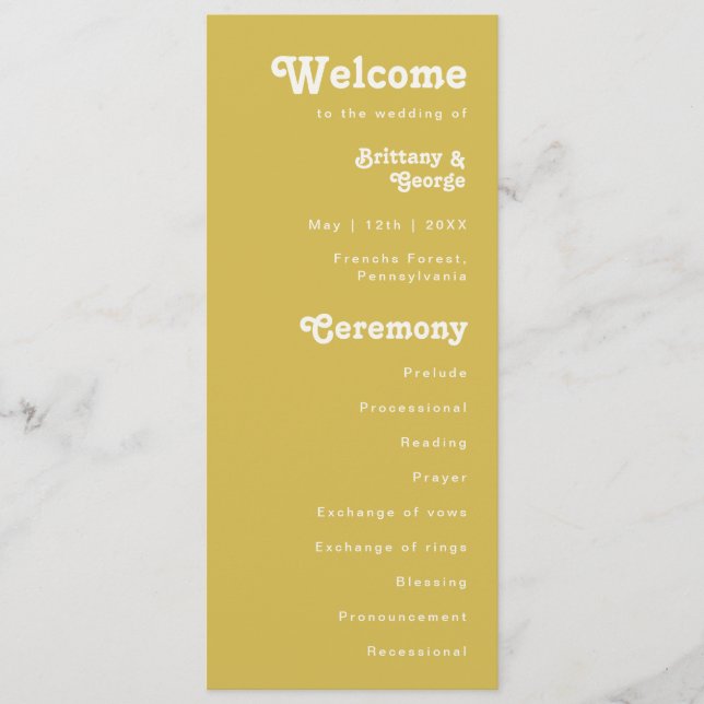 Retro Beach | Gold Wedding Program Programme (Front)