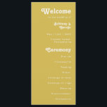 Retro Beach | Gold Wedding Program Programme<br><div class="desc">This retro beach | gold wedding program is perfect for your simple vintage, colourful tropical boho summer wedding. Its unique bohemian mid-century font gives this design a classic minimalist groovy hippie vibe. Suppose you're looking for a design that features bright, rustic coastal ocean colours for your creative 70's destination beach...</div>