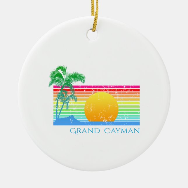 Retro Beach Grand Cayman Ceramic Tree Decoration (Front)