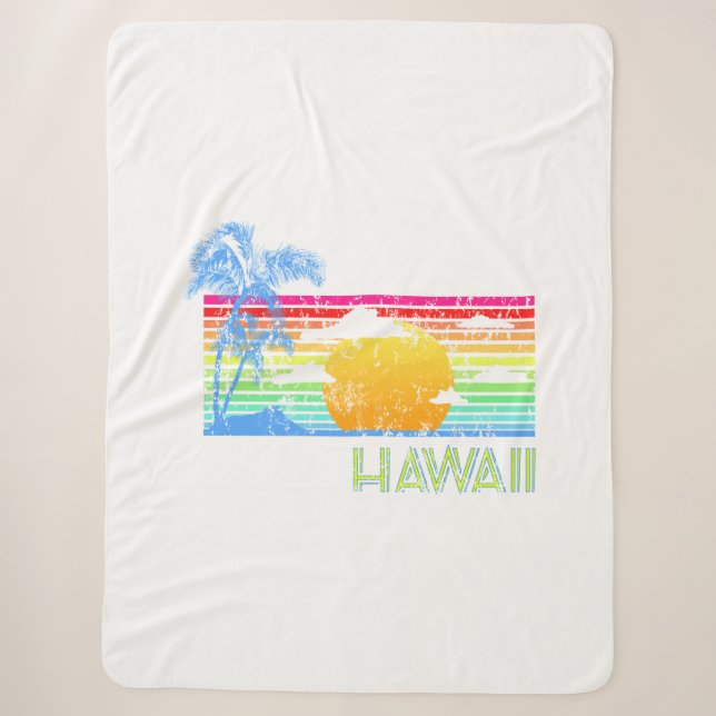 Retro Beach Hawaii Sunset Sherpa Blanket (Front)