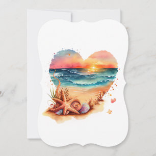 Retro Beach Heart Watercolor Card