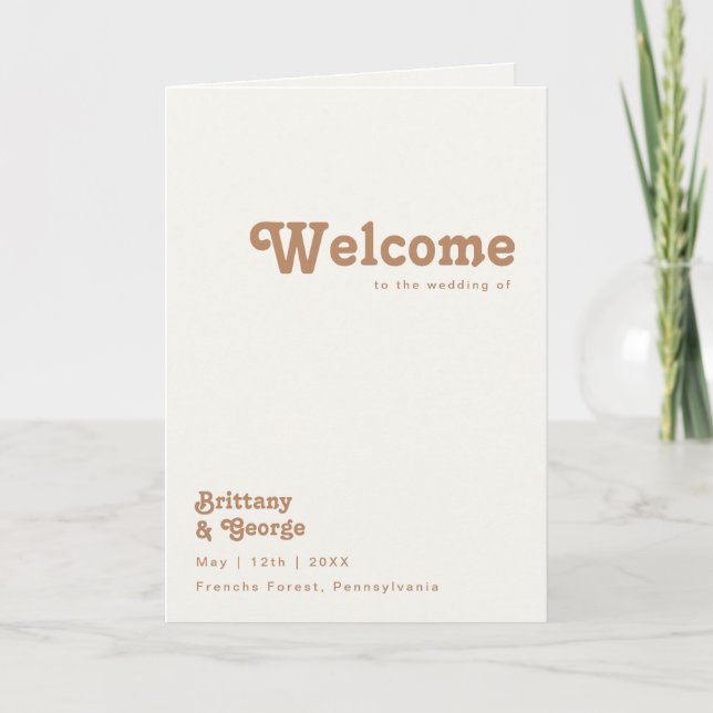 Retro Beach | Ivory Folded Wedding Program Programme (Front)