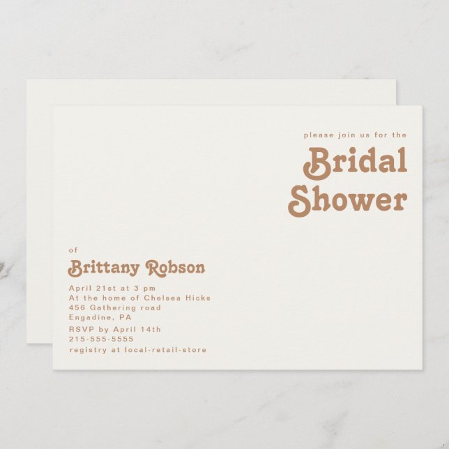 Retro Beach | Ivory Horizontal Bridal Shower Invitation (Front/Back)