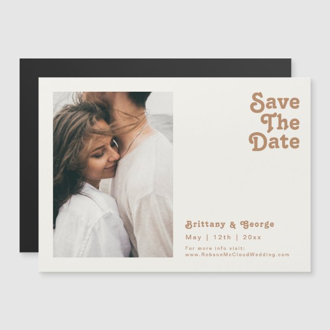 Retro Beach | Ivory Horizontal Save The Date Magnetic Invitation (Front/Back)
